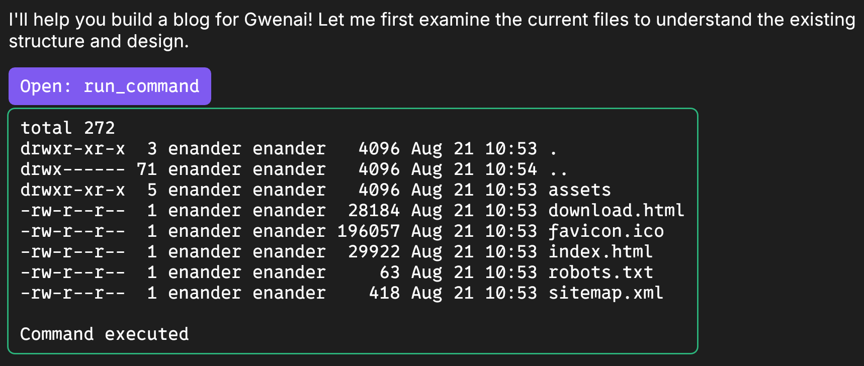 Example of Gwenai tool usage